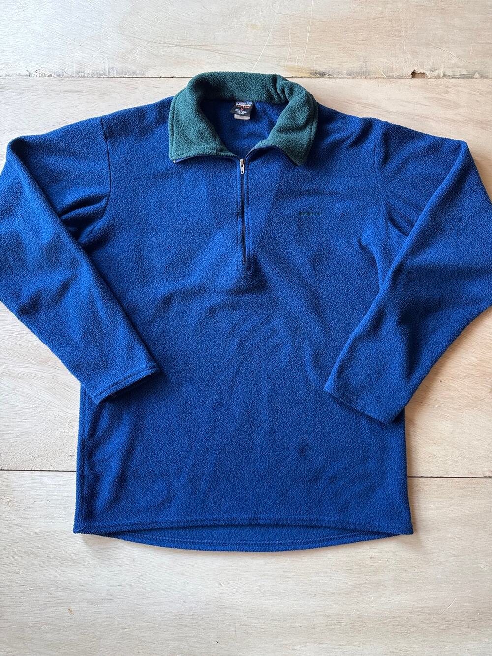 Vtg 90s Patagonia Capilene Micro Fleece 1/4 Zip Pullover Mens M USA Blue Green